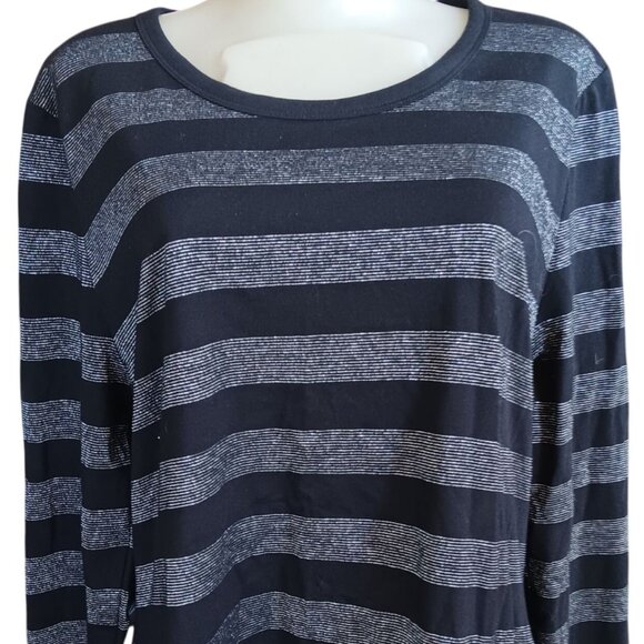 XL Liz Claiborne Womens Top Black & Silver Striped Thermal Tee X-Large NWT NEW - Picture 1 of 7